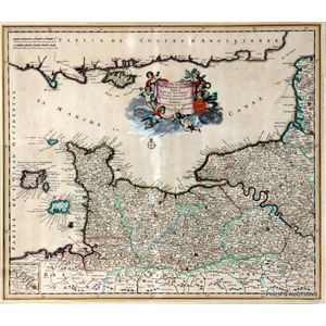An antique framed French map of the English Channel by…