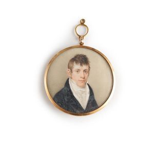 A miniature, a gentleman European School circa 1820 with dark…