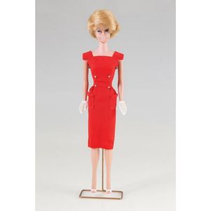 Bubble cut Barbie, blonde (green ear), red swim suit wearing…