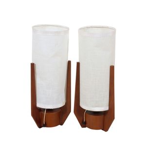 Pair of bedside lamps small rocket lamps, c1960s, teak with…