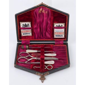 ANTIQUE RED VELVET SEW KIT, WITH TOOLS