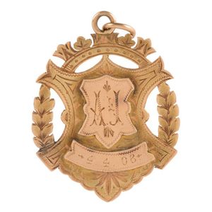 A 15ct gold fob (5.9gms) engraved 'A.J. 4.4.08' on the front…