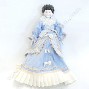 Victorian porcelain doll 'Blue dress on Stand', height 37.5 cm,…