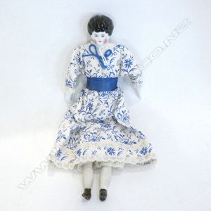 Miniature Victorian cloth doll with porcelain head height 22 cm,…