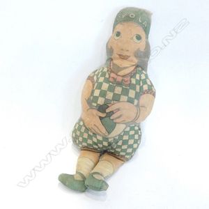 1920's Dyola advertising cloth doll, green Check outfit. Height…