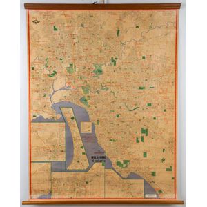'The Universal Map of, Melbourne & suburbs', 1963; mounted on…
