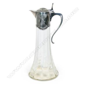 A WMF Art Nouveau silver plate and glass claret jug, stamped to…