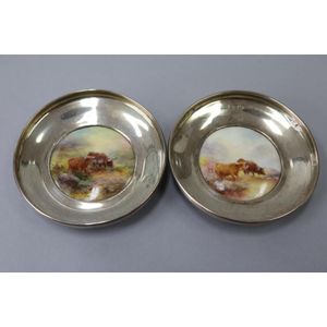 Rare pair of sterling silver surround Royal Worcester porcelain…