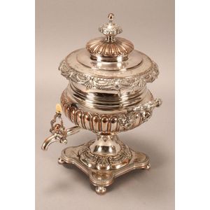 Regency Old Sheffield Plate samovar, with large finial above a…