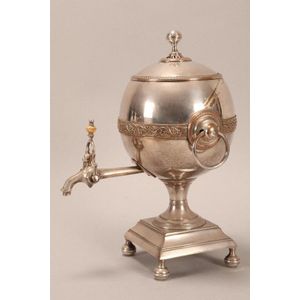 Old Sheffield Plate samovar, the pierced cover with spherical…