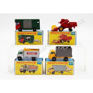 Four boxed Matchbox early issue 1-75 models 37 cattle truck, 17…