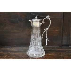 Antique silver plated Victorian claret jug, wheel cut and…