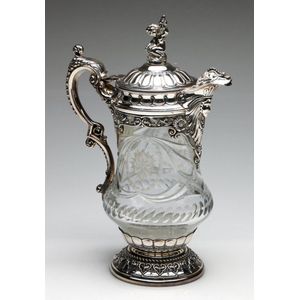 An ornate Whitehill silverplate and cut glass claret jug,…