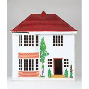 Tri-ang four room two story dolls house, sliding front panel…