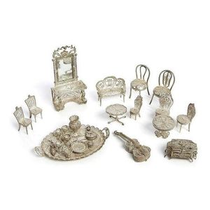 Victorian and later, filigree silver dolls house furniture.…