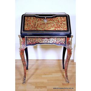 A good boulle manner ormolu-mounted and brass-inlaid bureau de…