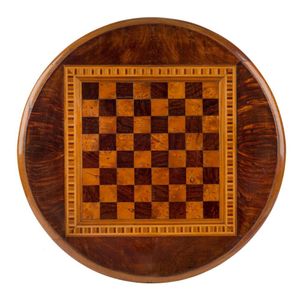 Walnut Parquetry Coffee Table with Reversible Chess Board-06