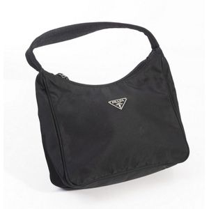 PRADA MILANO Ruffle Hobo Logos mini Bags Leather dark brown metallic