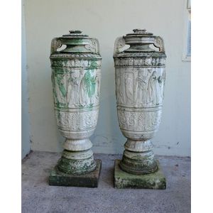 A pair of late 19th century large classical garden urns, the…
