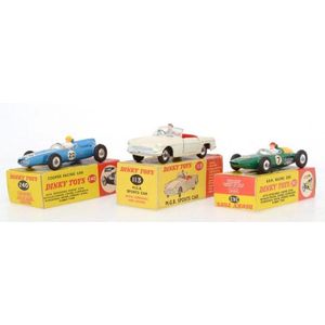 Three Dinky models, including 240 Cooper racing car, 243 B.R.M.…