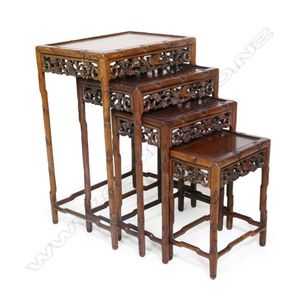 Chinese Rosewood Nest of Tables with Bamboo Legs - Furniture - Oriental