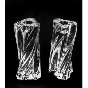 A pair of Crystal Lalique candlesticks, circa 2000, 15.5 cm high