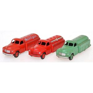 Three Dinky 30P Studebaker petrol Tankers, with Mobil and Esso…