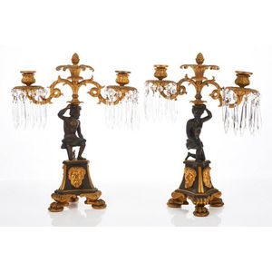English gothic revival gilt bronze candelabras