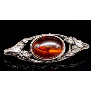 Vintage Silver Brooch with Amber for sale