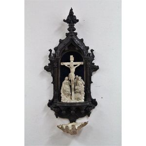 Antique French crucifix,with shell font, impressive carved wood…