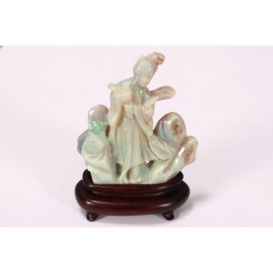 Chinese carved opal figure of Guan Yin, depicted standing by a&hellip;