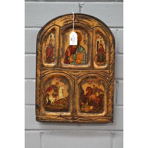 Hand painted Icon of Jesus, St George and St Dimitry, approx 35…