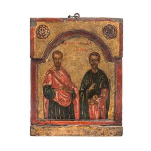 A collection of five Russian icons including Saint Nicholas,…