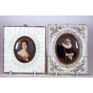 Two miniature paintings in ivory frames, 20th century, two…