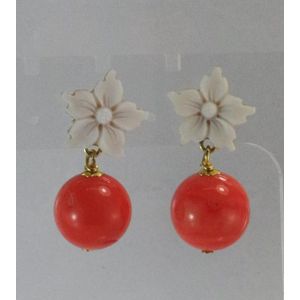 Floral Cameo Coral Earrings with Silver Beads - Earrings - Jewellery