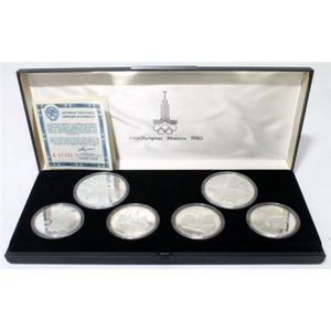 Moscow 1980 Olympic Games, a proof set of six 900 silver coins