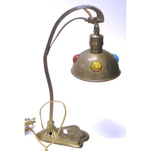 Austrian art nouveau brass electric lamp with bejeweled brass…