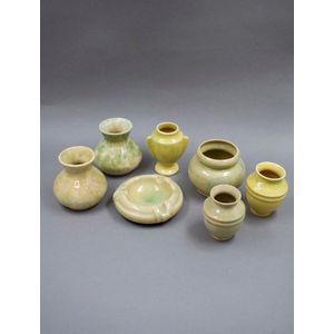 Crown Lynn Potteries, collection of seven small trickle glaze…