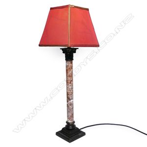 A marble and bronze table lamp, the variegated marble column…