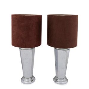 A pair of Art Deco table lamps with chrome finish and shades,…