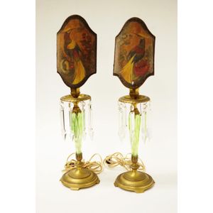 Good pair antique crystal & brass table lamps pair brass based…