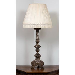 A pair of giltwood torchere style table lamps with pleated…