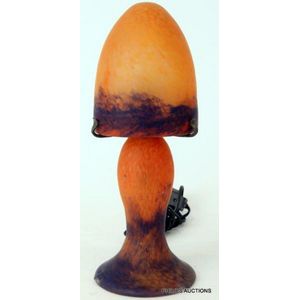An Art Deco mottled orange glass lamp, circa 1920s, the fine…
