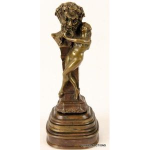 A French bronze seal bust of satyr on base, circa 1900, the…