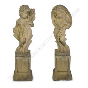 A pair of allegorical church stone garden cherubs, Autumn and…