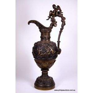 A fine French bronze ewer, circa 1880s, the Renaissance revival…