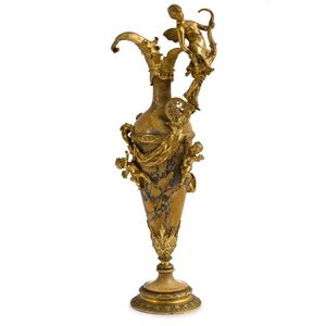 An impressive Empire style ormolu mounted rouge marble ewer,…