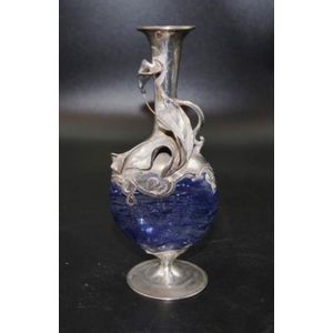 Early art glass & silver plate vase applied leaf and blossom…