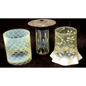Three various vintage vaseline glass lamp shades each with…