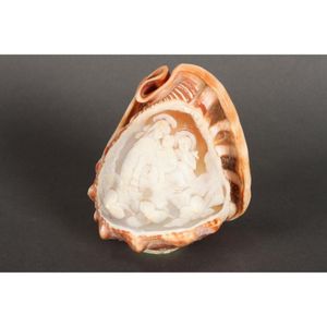 Carved cameo shell lamp shade, decorated with religious figures…